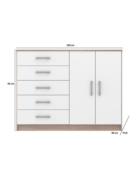 Cómoda Imbuia Blanco 5 Cajones 2 Puertas-1