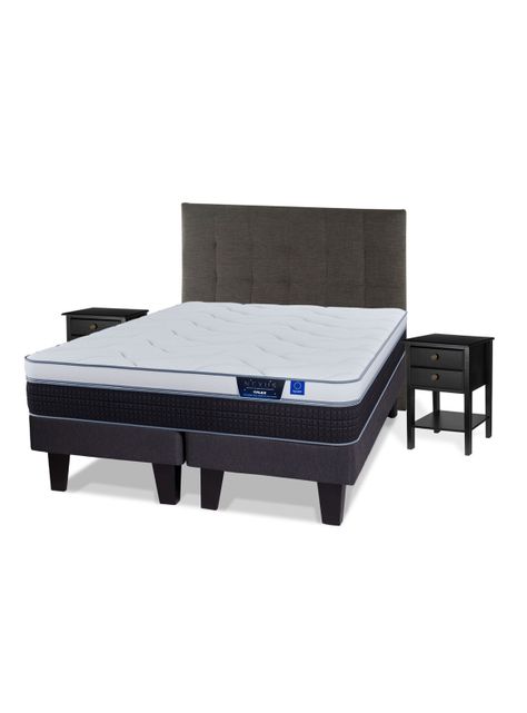 Cama Europea Nexus 2 Plazas Box Base Dividida + Respaldo Design Grafito + Velador Rover-0
