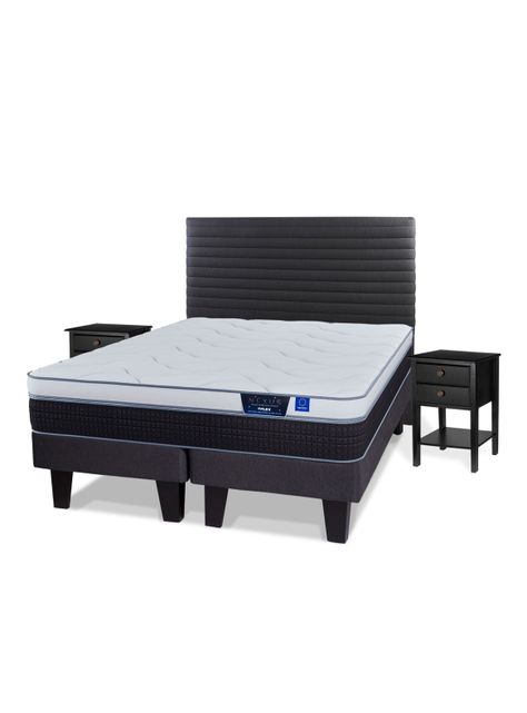 Cama Europea Nexus 2 Plazas Box Base Dividida + Respaldo Modern Grafito + Velador Rover-0