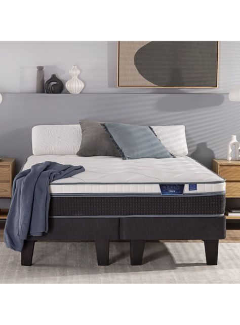 Cama Europea Nexus 2 Plazas Box Base Dividida + Respaldo Modern Grafito + Velador Rover-5