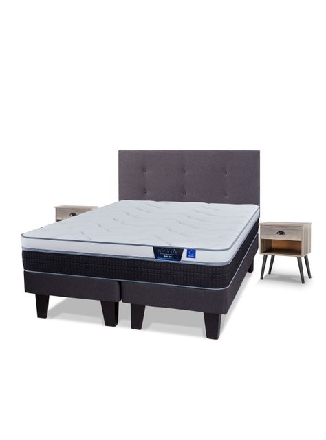 Cama Europea Nexus 2 Plazas Base Dividida + Respaldo Royal Grafito + Velador Rock-0