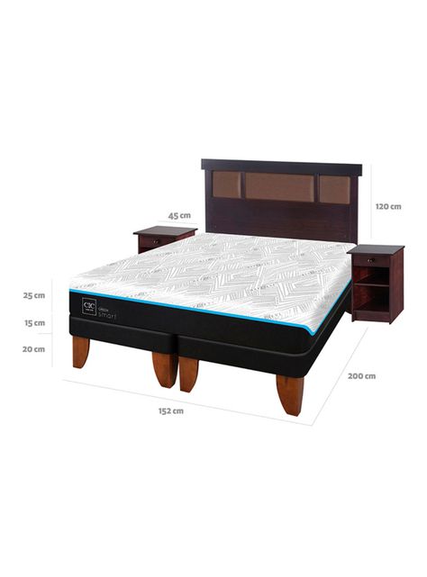 Cama Europea Green Infinity 2 Plazas Base Dividida + Set Muebles Dublin Chocolate-1
