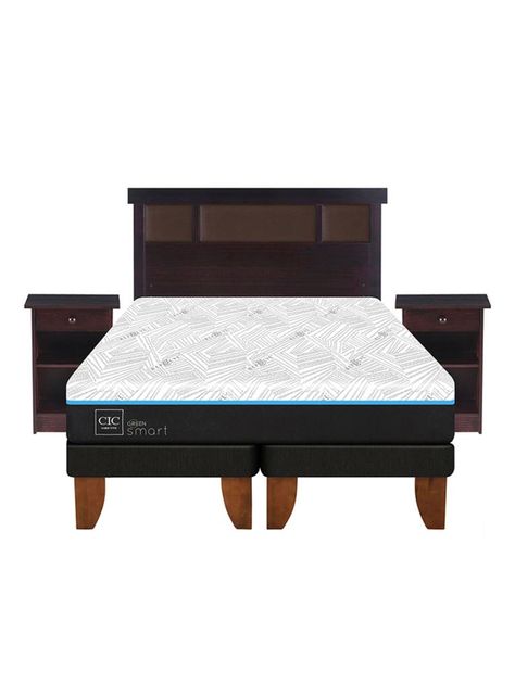 Cama Europea Green Infinity 2 Plazas Base Dividida + Set Muebles Dublin Chocolate-2
