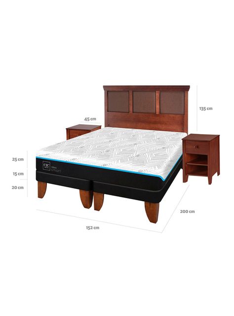Cama Europea Green Infinity 2 Plazas Base Dividida + Set Muebles Torino Caramel-1