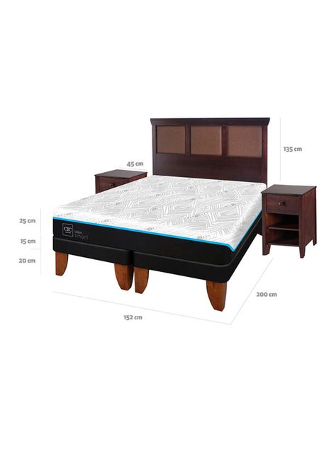 Cama Europea Green Infinity 2 Plazas Base Dividida + Set Muebles Torino Chocolate-1