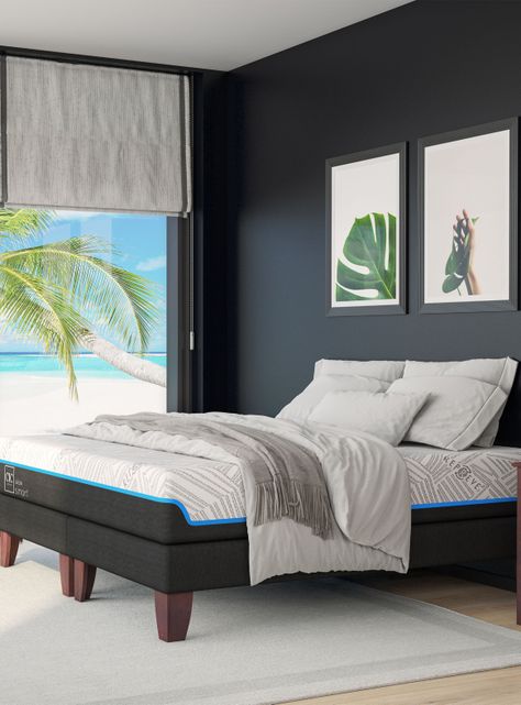 Cama Europea Green Infinity 2 Plazas Base Dividida + Set Muebles Villarrica Gris-5