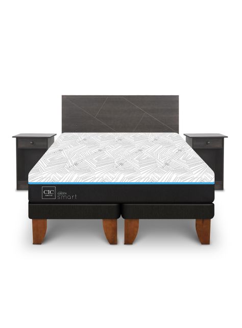 Cama Europea Green Infinity 2 Plazas Base Dividida + Set Muebles Villarrica Gris-2