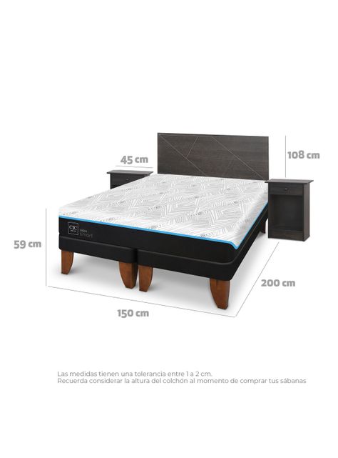 Cama Europea Green Infinity 2 Plazas Base Dividida + Set Muebles Villarrica Gris-1