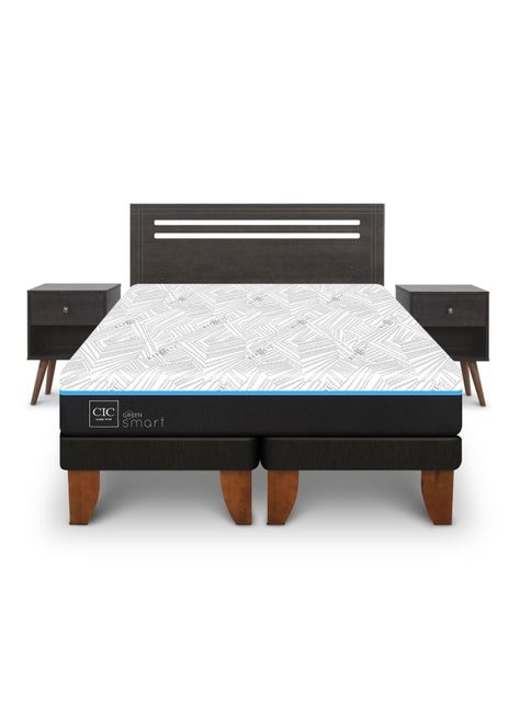 Cama Europea Green Infinity 2 Plazas Base Dividida + Set Muebles Munich Gris-2