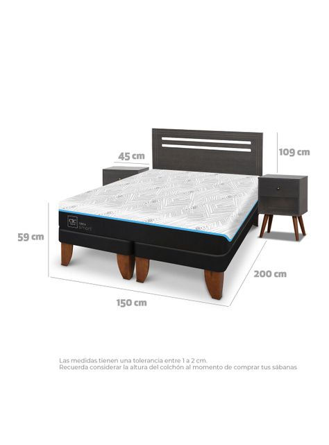 Cama Europea Green Infinity 2 Plazas Base Dividida + Set Muebles Munich Gris-1