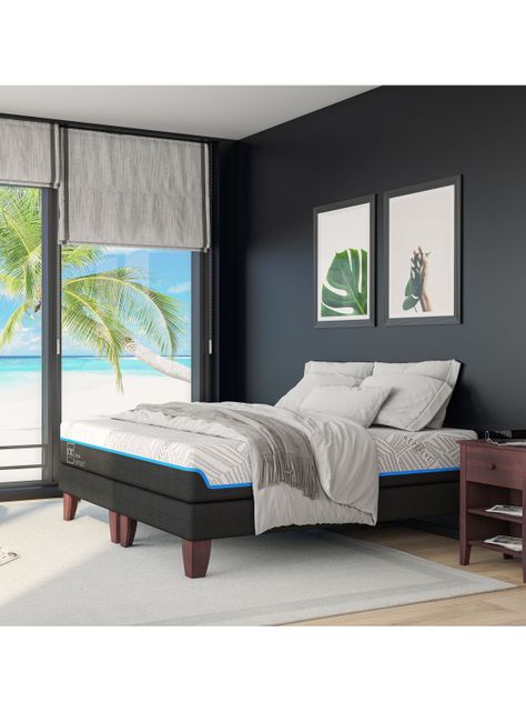 Cama Europea Green Infinity 2 Plazas Base Dividida + Set Muebles Dublin Gris-5