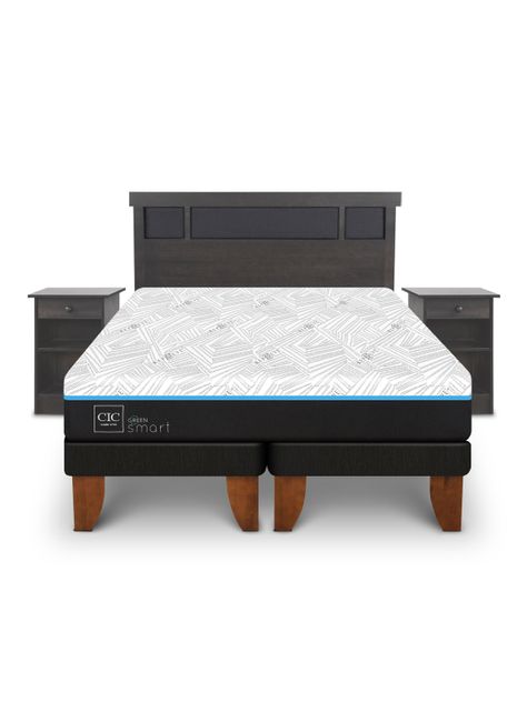 Cama Europea Green Infinity 2 Plazas Base Dividida + Set Muebles Dublin Gris-2