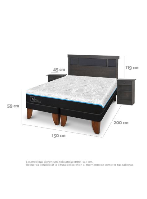 Cama Europea Green Infinity 2 Plazas Base Dividida + Set Muebles Dublin Gris-1