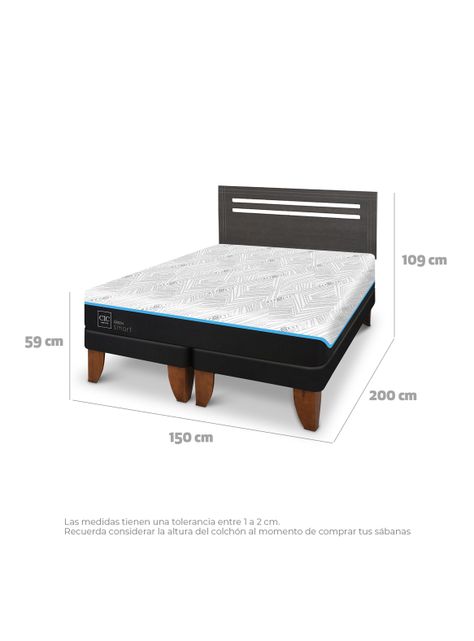 Cama Europea Green Infinity 2 Plazas Base Dividida + Respaldo Munich Gris-1