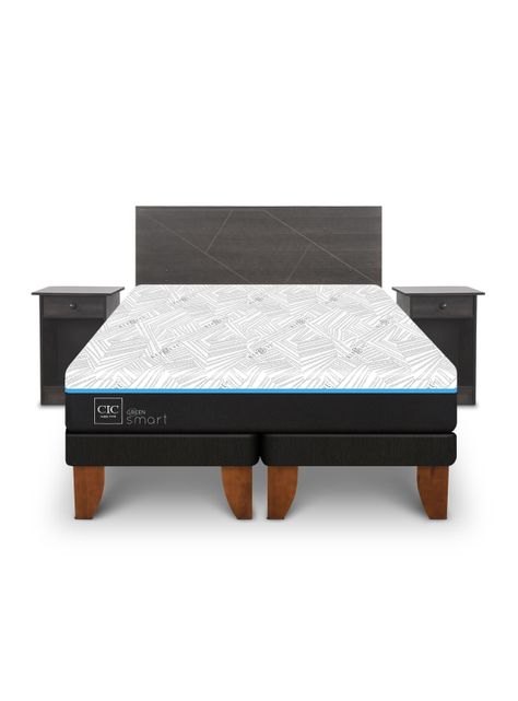 Cama Europea Green Infinity King + Set Muebles Villarrica Gris-2