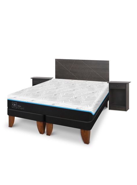 Cama Europea Green Infinity King + Set Muebles Villarrica Gris-0
