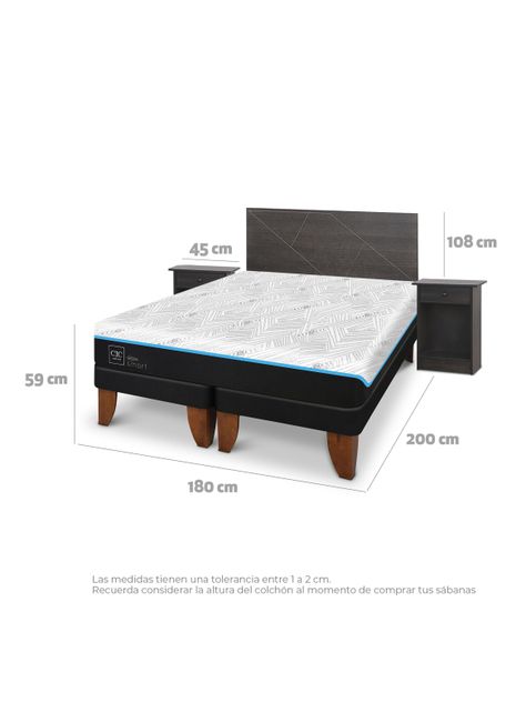 Cama Europea Green Infinity King + Set Muebles Villarrica Gris-1