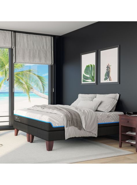 Cama Europea Green Infinity King + Respaldo Villarrica Gris-5