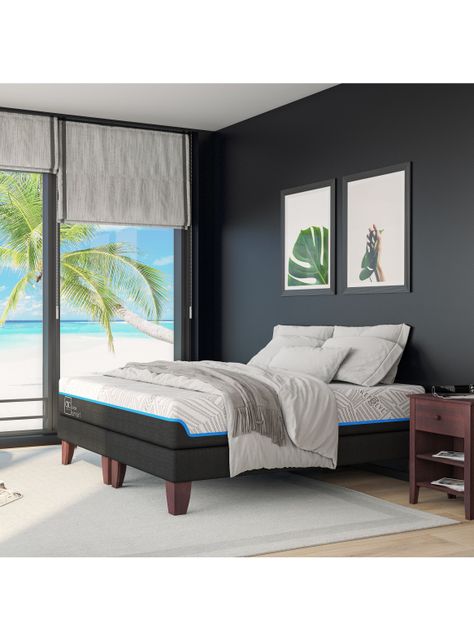 Cama Europea Green Infinity King + Respaldo Dublin Gris-5