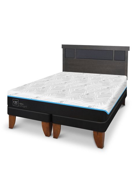 Cama Europea Green Infinity King + Respaldo Dublin Gris-0