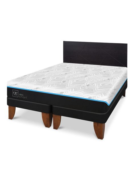 Cama Europea Green Infinity 2 Plazas Base Dividida + Respaldo Villarrica Negro-0