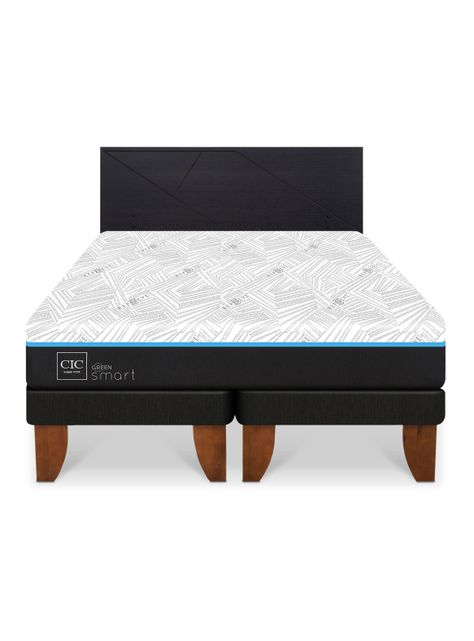 Cama Europea Green Infinity 2 Plazas Base Dividida + Respaldo Villarrica Negro-2