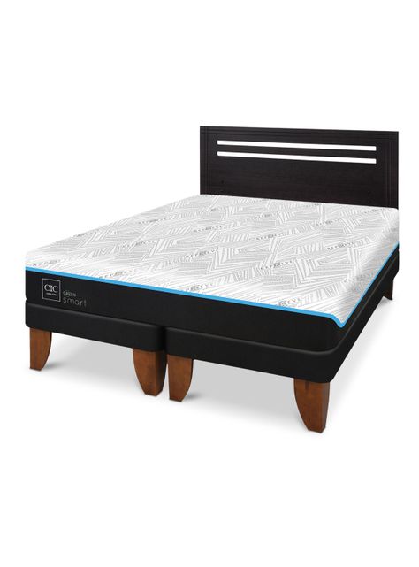 Cama Europea Green Infinity 2 Plazas Base Dividida + Respaldo Munich Negro-0