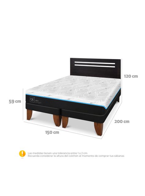 Cama Europea Green Infinity 2 Plazas Base Dividida + Respaldo Munich Negro-1