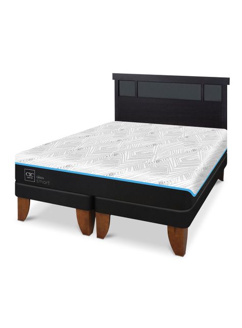 Cama Europea Green Infinity 2 Plazas Base Dividida + Respaldo Dublin Negro-0