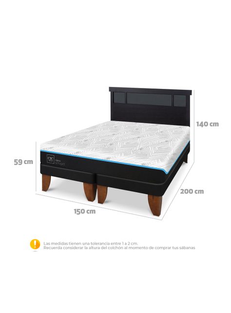 Cama Europea Green Infinity 2 Plazas Base Dividida + Respaldo Dublin Negro-1
