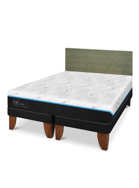 Cama Europea Green Infinity 2 Plazas Base Dividida + Respaldo Villarrica Olivo-0
