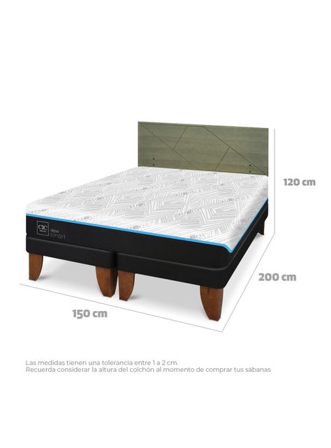 Cama Europea Green Infinity 2 Plazas Base Dividida + Respaldo Villarrica Olivo-1
