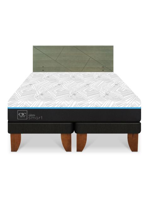 Cama Europea Green Infinity 2 Plazas Base Dividida + Respaldo Villarrica Olivo-2
