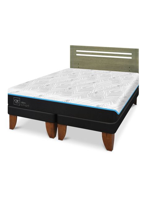 Cama Europea Green Infinity 2 Plazas Base Dividida + Respaldo Munich Olivo-0