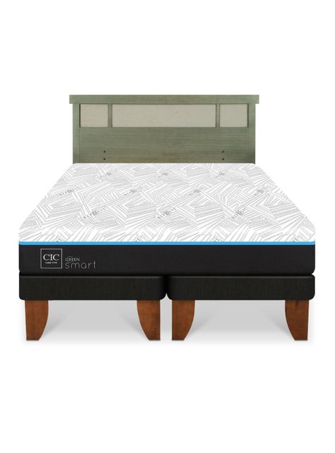Cama Europea Green Infinity 2 Plazas Base Dividida + Respaldo Dublin Olivo-2