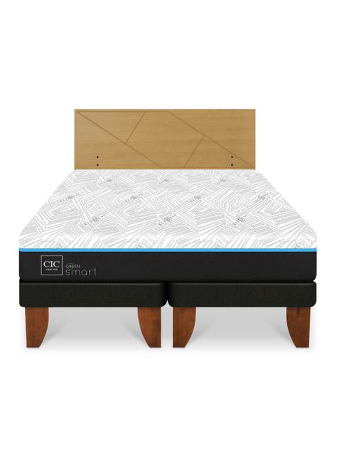 Cama Europea Green Infinity 2 Plazas Base Dividida + Respaldo Villarrica Mostaza-2