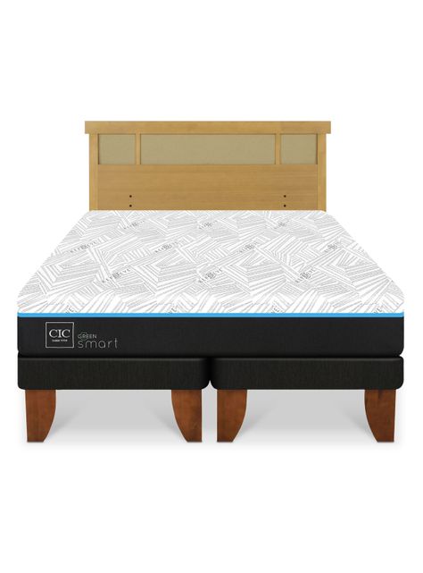 Cama Europea Green Infinity King + Respaldo Dublin Mostaza-2
