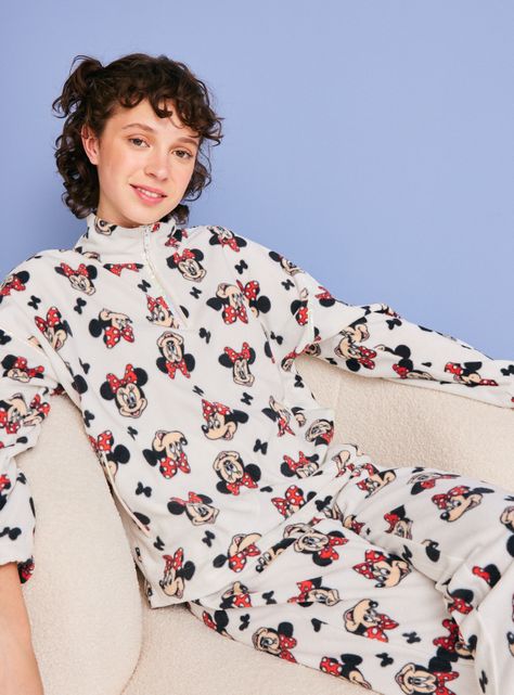 Pijama Disney Minnie Print Polerón Coral Pantalón Polar-0