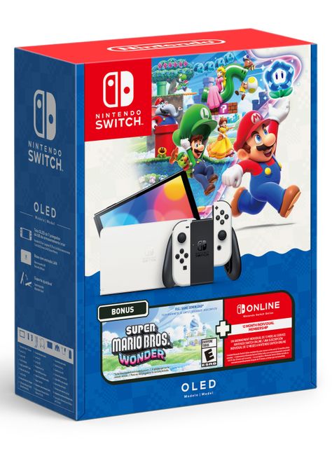Consola Nintendo Switch Oled White + Super Mario Wonder + 12 Meses Switch Online-0