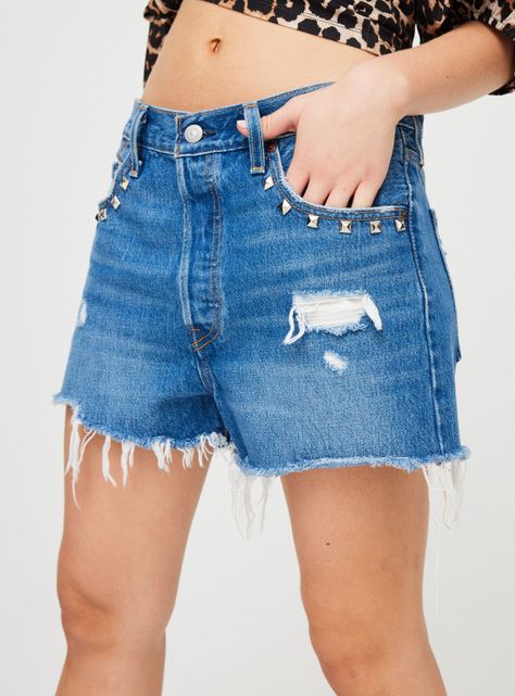 Short Lovemade Deshilachado Levis Denim Azul-2