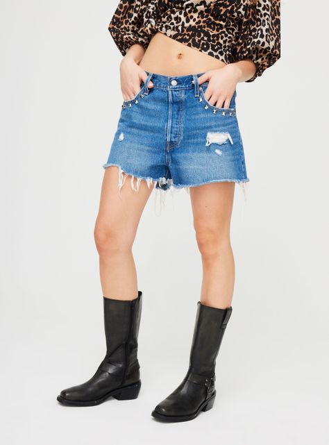 Short Lovemade Deshilachado Levis Denim Azul-0