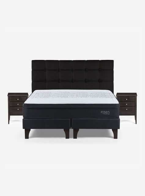 Set Cama Europea Tempo King Base Dividida + Respaldo + 2 Veladores Issey-1