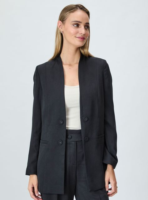 Blazer Liso con Botón Poliéster-0