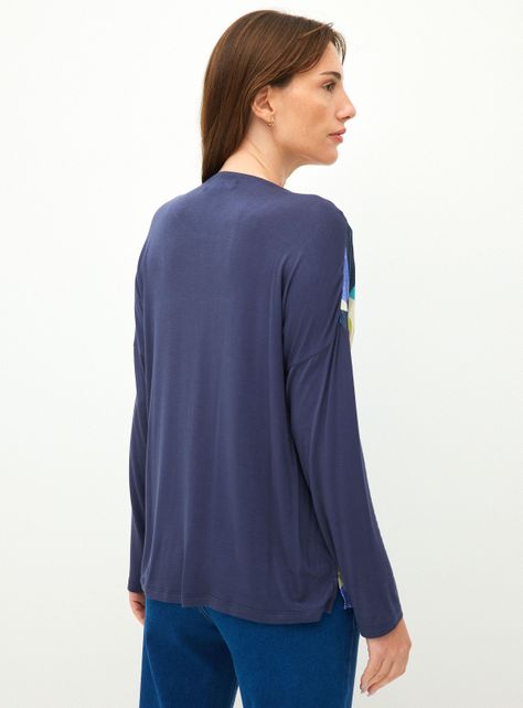Polera Mix Telas Estampado en Satín Opaco-1