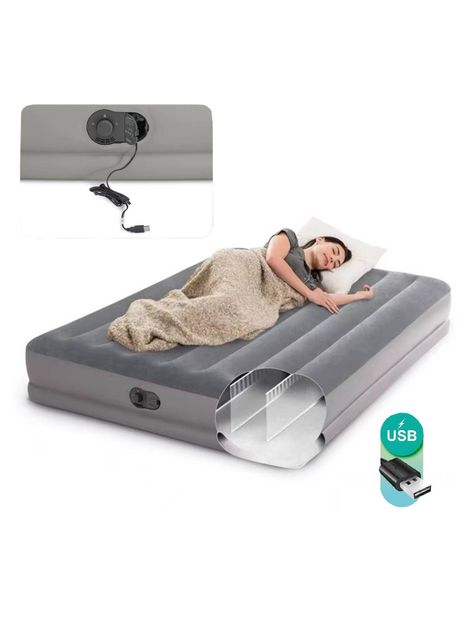 Cama Inflable Eléctrica USB 1 Plaza Gris-2