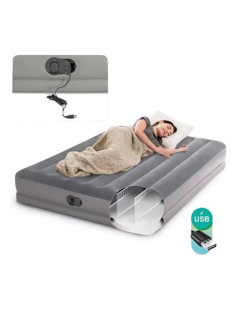 Cama Inflable Eléctrica USB 2 Plazas Gris-2