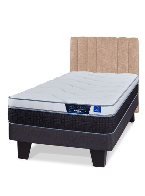 Cama Europea Nexus 1.5 Plazas Box  + Respaldo Tubular Beige-0