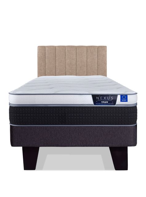 Cama Europea Nexus 1.5 Plazas Box  + Respaldo Tubular Beige-2