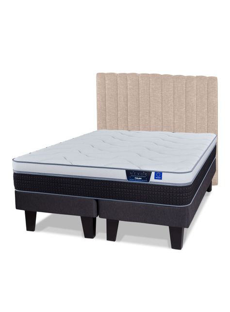 Cama Europea Nexus 2 Plazas Box Base Dividida + Respaldo Tubular Beige-0