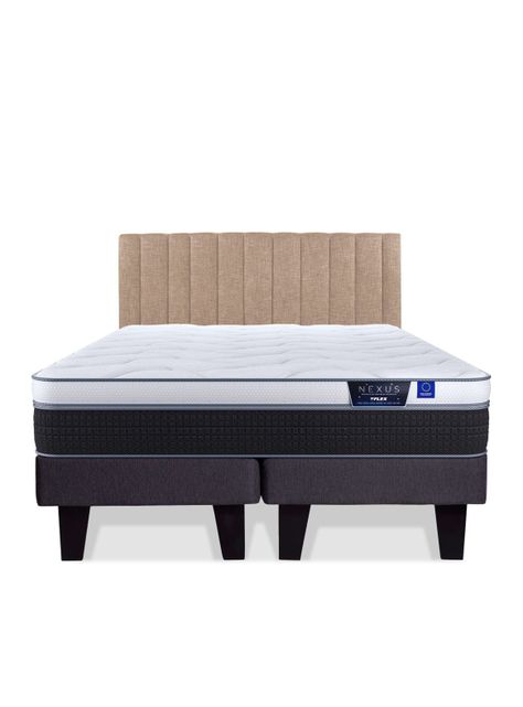 Cama Europea Nexus 2 Plazas Box Base Dividida + Respaldo Tubular Beige-2